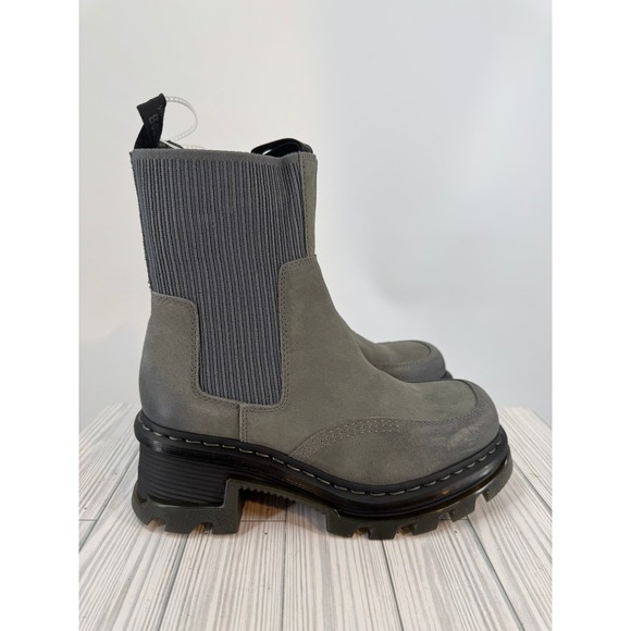 Dr.Martens Corran Chelsea Waxy Boots Grey Suede Heeled Platform Lug Sole Wmns 10 - Picture 3 of 12